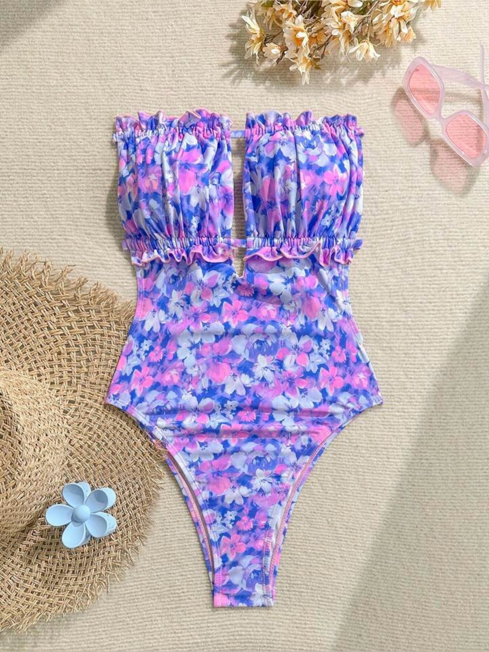 Floral One-Piece Swimsuit in Purple & Pink